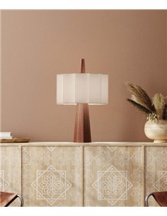 Rain table lamp - Robin - Chestnut wood lamp with white lampshade, Blue cable
