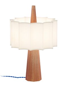 Rain table lamp - Robin - Chestnut wood lamp with white lampshade, Blue cable 2