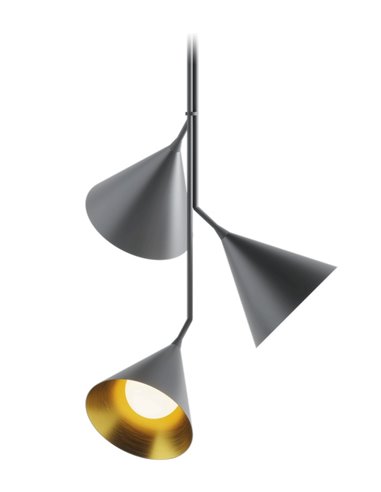 Rubi Trio pendant light - Robin - Modern design with 3 lampshades, Black with gold interior
