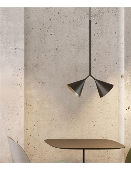 Rubi Duo pendant light - Robin - 2 black conical lampshades with gold interior, 2xG9