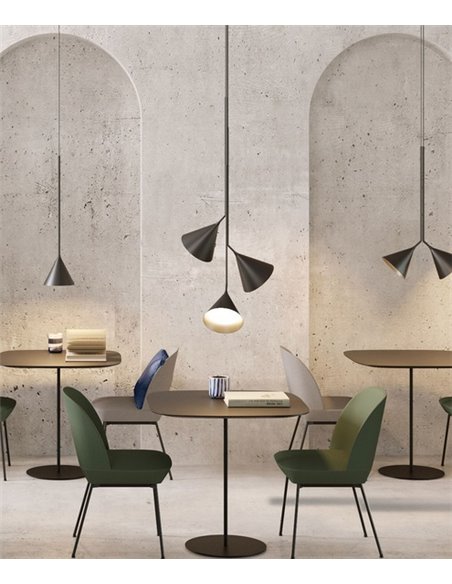 Rubi Duo pendant light - Robin - 2 black conical lampshades with gold interior, 2xG9