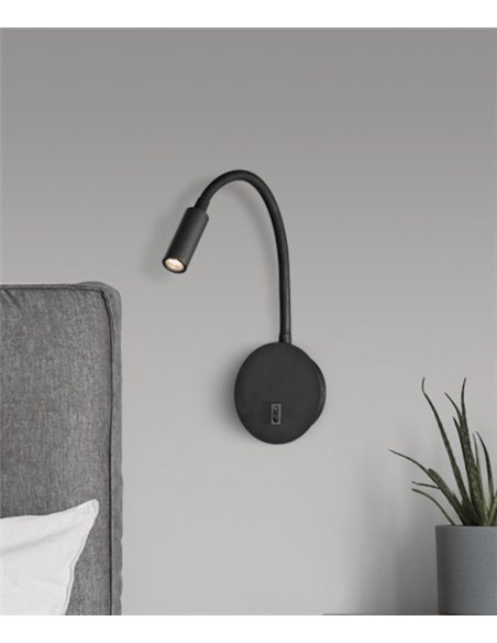 Aplique de pared de lectura LED de metal negro 3200K – Lyon – ACB Iluminación