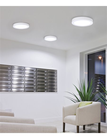 Aplique de techo circular extraplano LED de aluminio y acrílico blanco en 3 tamaños – Kore – ACB Iluminación