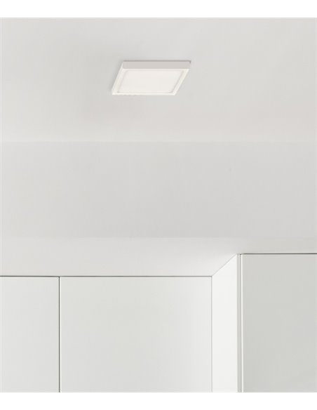 Aplique de techo cuadrado extraplano LED de aluminio y acrílico blanco en 3 tamaños – Roku – ACB Iluminación