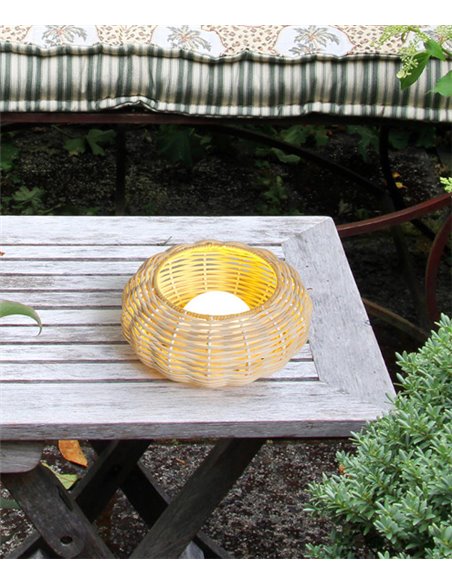 Niuet portable lamp - Luxcambra - Hand-woven wicker lampshade, LED outdoor light