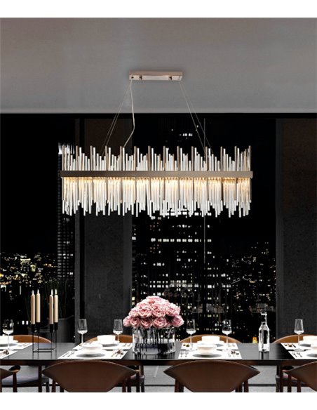 Ceiling pendant light - Copenlamp - Rectangular glass lamp, Satin Chrome
