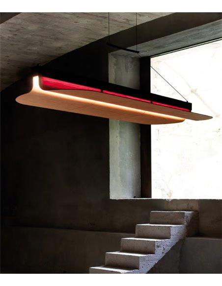 Omma horizontal pendant light - LZF - Wooden lampshade, LED 3000K dimmable, Length: 123 cm