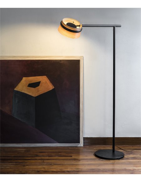 Loop floor lamp - Faro - Adjustable lampshade with touch dimmer, ash or cherry wood shade