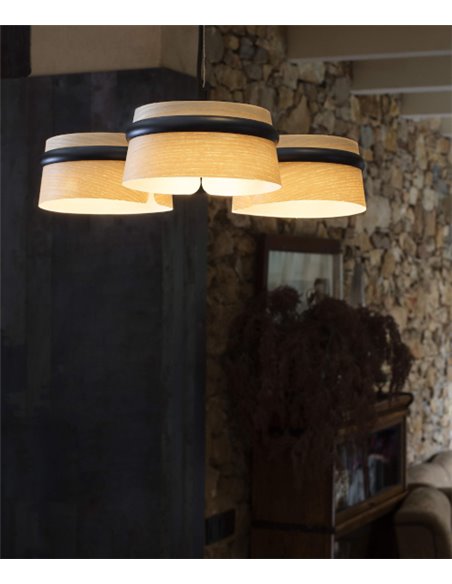 Loop pendant light - Faro - Modern design with 3 wooden lampshades in 2 colours