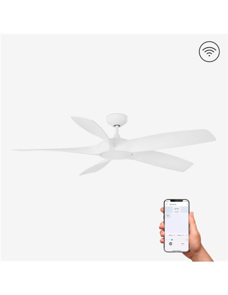 Cocos white ceiling fan with LED light – Faro – DC motor, Remote control + Alexa/Google/Siri, 6 speeds