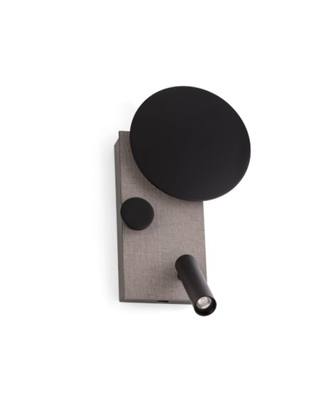 Wall lamp left with reader Klee - Faro - Grey steel, Dimmable, COB LED 2700K