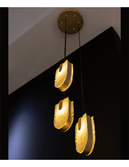 Singular Pieces pendant light - Mariner - Venetian glass chandelier, golden finish, 3 lights