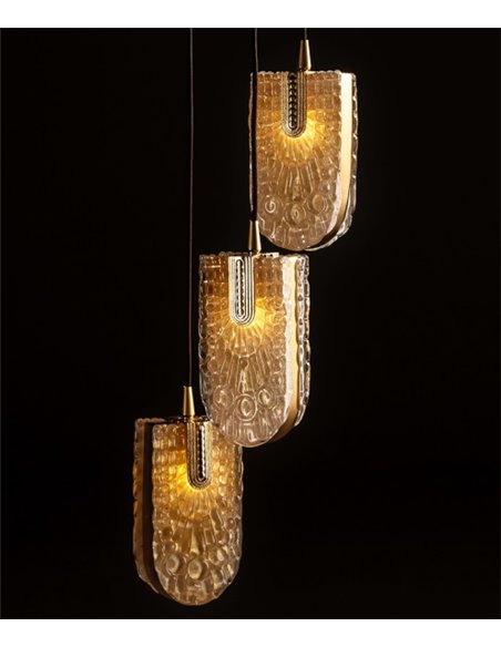 Singular Pieces pendant light - Mariner - Venetian glass chandelier, golden finish, 3 lights