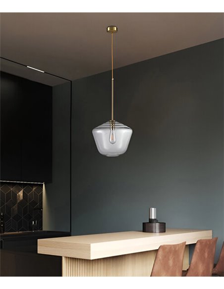 Pendant ceiling light - Illus - Grey or gold glass lampshade