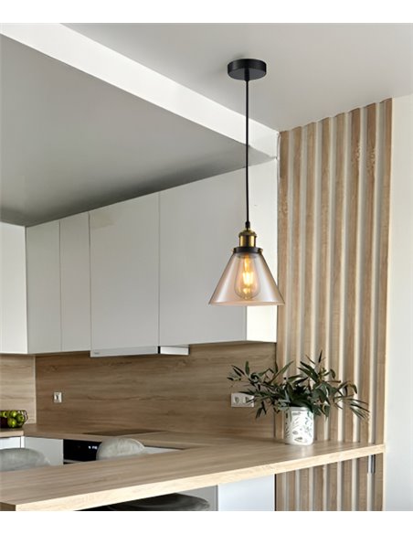 Pendant ceiling light - Illus - Grey or amber glass lampshade