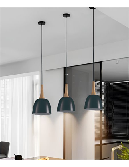 Pendant light - Illus - Black lamp with wooden details