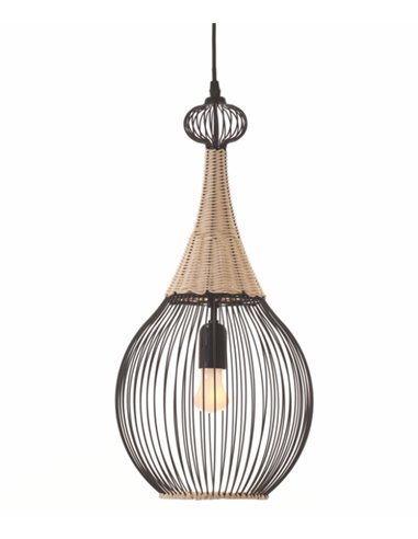 Zagoratan pendant light - IDP Lampshades - Vintage lamp in black metal and natural rattan