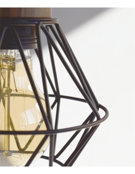 Sequoia table lamp - IDP Lampshades - Swivelling cage lampshade, black metal and wood effect 