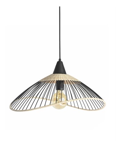 Kasteli pendant light - IDP Lampshades - Black lamp and natural rattan, 3 sizes