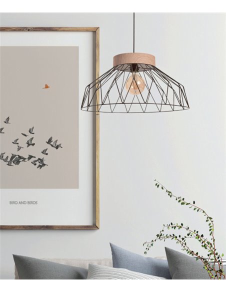 Clayton pendant light - IDP Lampshades - Cage lamp in 2 colours, wood detail 