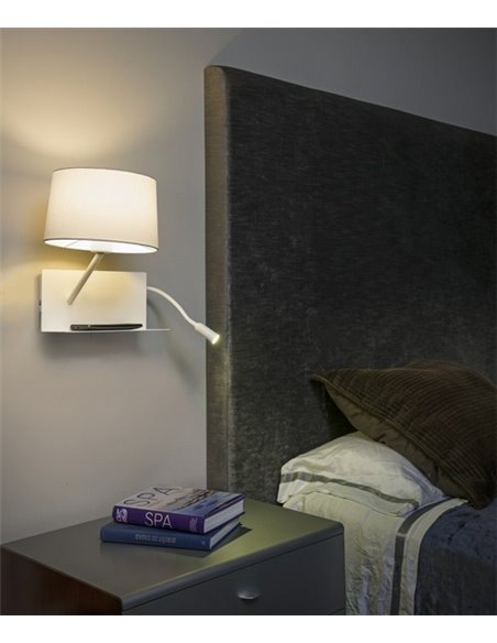 Handy Left wall light - Faro - White lamp with tray and LED reader