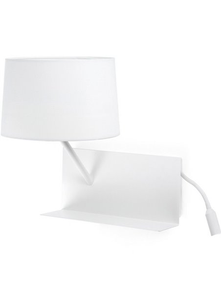 Handy Left wall light - Faro - White lamp with tray and LED reader