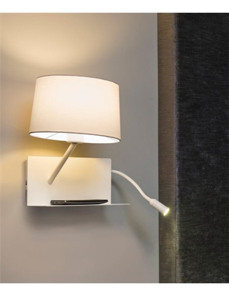 Handy Left wall light - Faro - White lamp with tray and LED reader