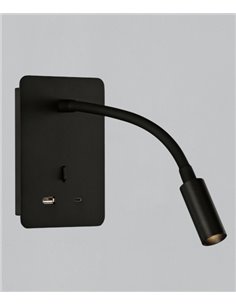 Senda wall Light - ACB - USB Charger, Metal Black/White, LED 3000K