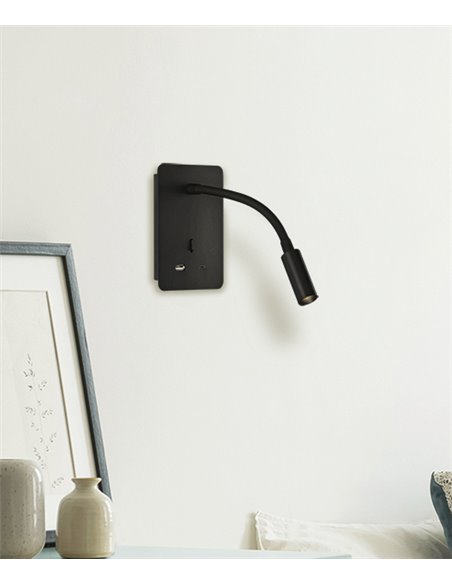 Senda wall Light - ACB - USB Charger, Metal Black/White, LED 3000K