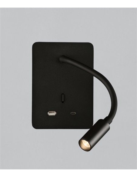 Senda wall Light - ACB - USB Charger, Metal Black/White, LED 3000K