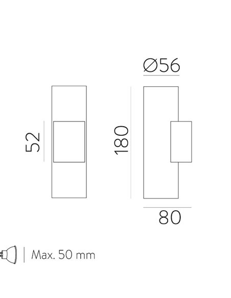 Zoom wall light - ACB - 2xGU10, Black-white aluminium