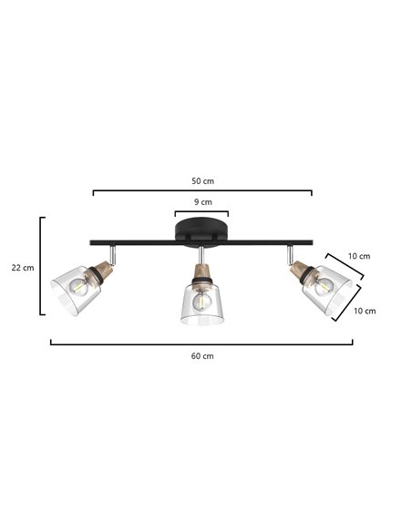 Indigo ceiling light - AJP - 3 directional spotlights, glass lampshades