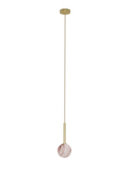 Royal Simple pendant light - Robin - Golden lamp with spherical alabaster shade