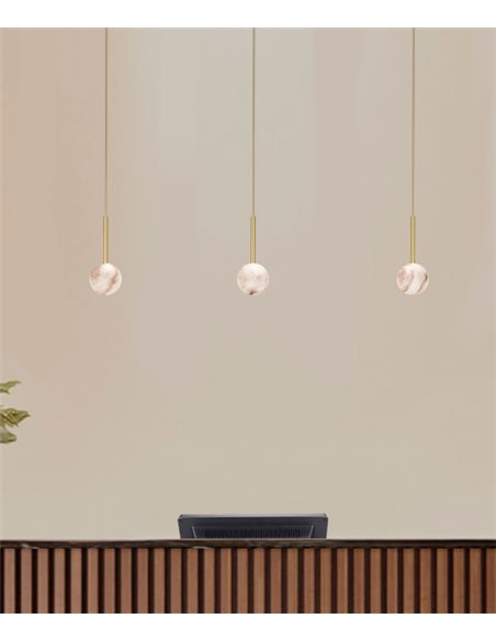 Royal Simple pendant light - Robin - Golden lamp with spherical alabaster shade