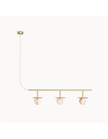 Royal Linear 3 pendant light - Robin - Golden linear lamp, 3 alabaster lampshades