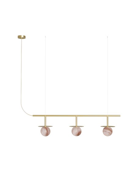 Royal Linear 3 pendant light - Robin - Golden linear lamp, 3 alabaster lampshades