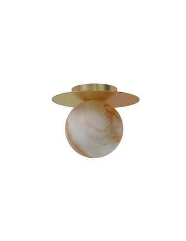 Royal Disc ceiling light - Robin - Decorative golden lamp, spherical alabaster shade