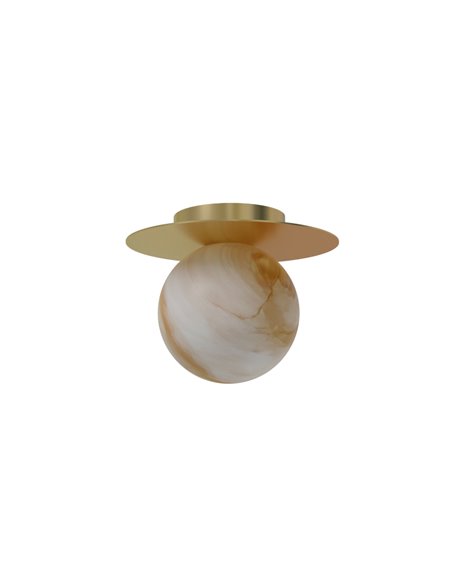 Royal Disc ceiling light - Robin - Decorative golden lamp, spherical alabaster shade