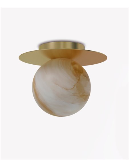 Royal Disc ceiling light - Robin - Decorative golden lamp, spherical alabaster shade