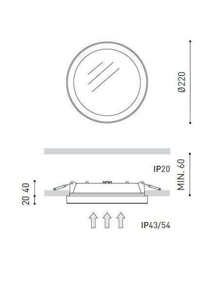 Stram recessed spotlight - Arkoslight - White LED downlight, Ø 22 cm