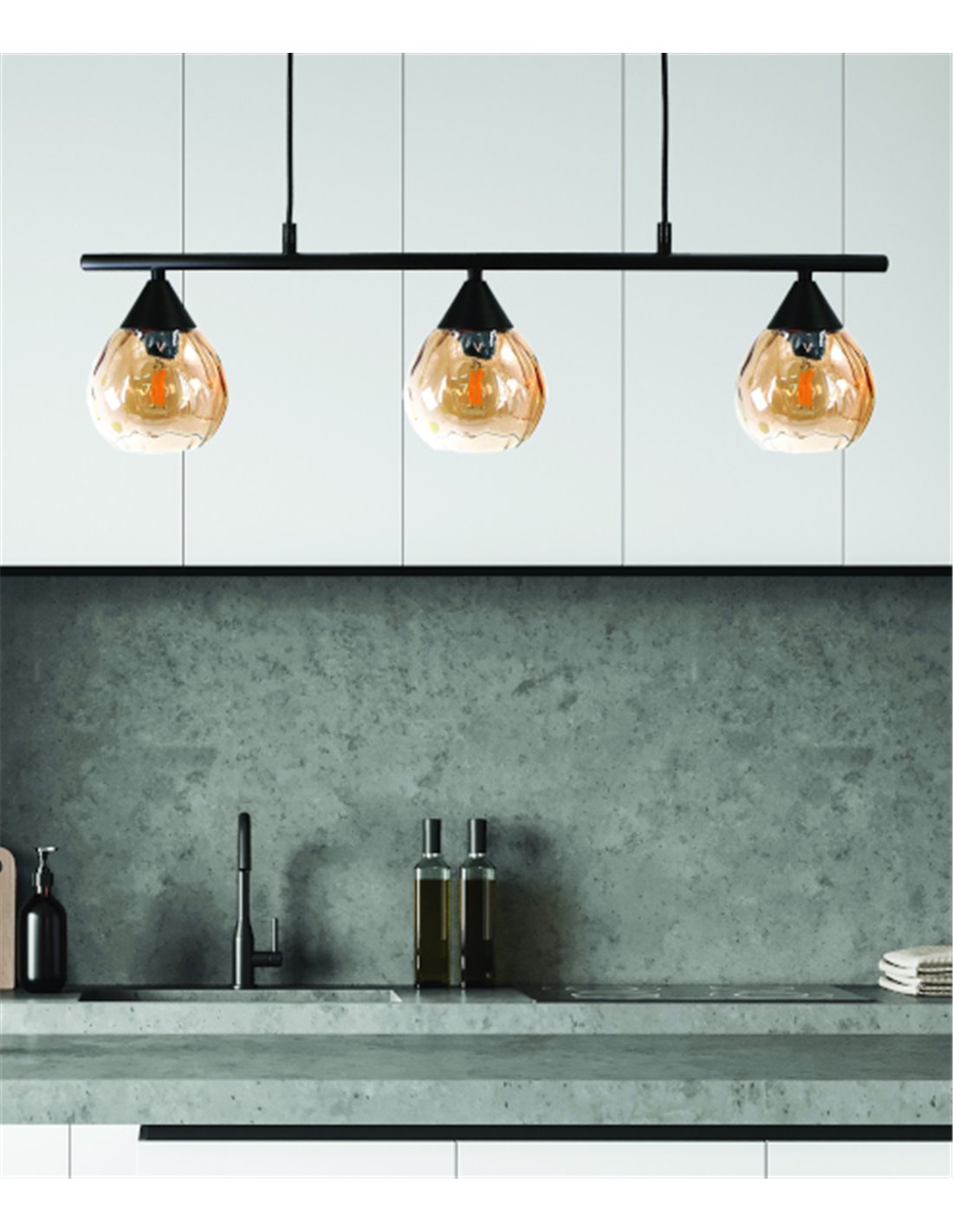 Daiki pendant light - IDP Lampshades - Linear lamp with 3 amber glass lampshades Daiki pendant light - IDP Lampshades - Linear lamp with 3 amber glass lampshades