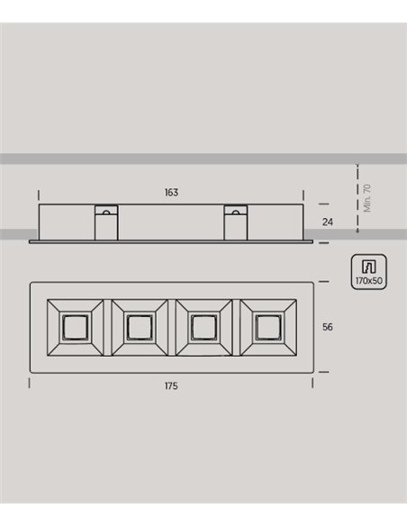 Dark recessed light - Onok - Black horizontal design, 4 LED lights