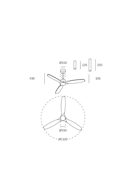Stem Evo ceiling fan with light - FORLIGHT - Black DC fan, dimmable LED