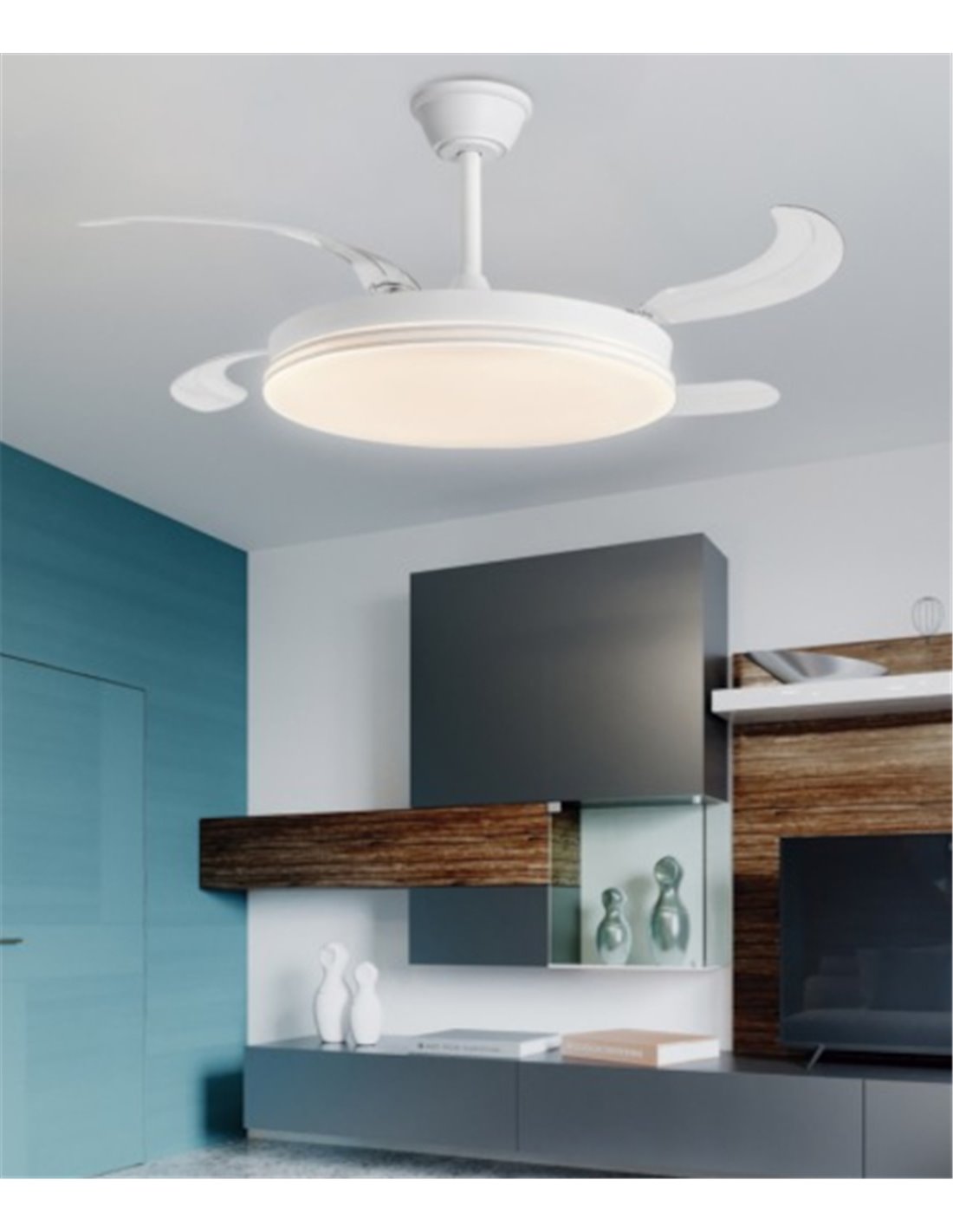 Ecos ceiling fan with light - AJP - White fan with retractable blades Ecos ceiling fan with light - AJP - White fan with retractable blades