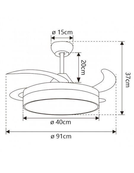 Mini Togo ceiling fan with light - AJP - Fan with folding blades, 6 speeds
