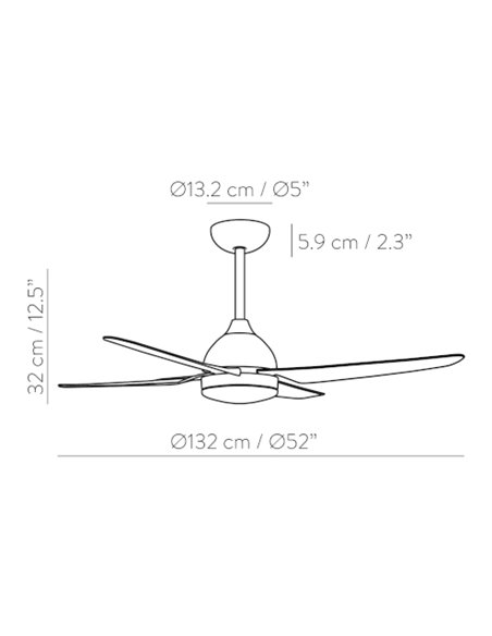 Barine ceiling fan with light - ACB - White, dimmable LED fan