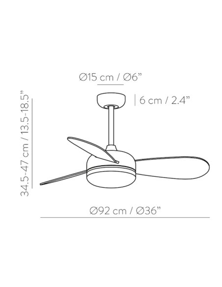 Bise ceiling fan with light - ACB - Fan with reversible blades, LED dimmable
