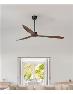 Morea ceiling fan without light - Faro - DC fan, brown wooden blades