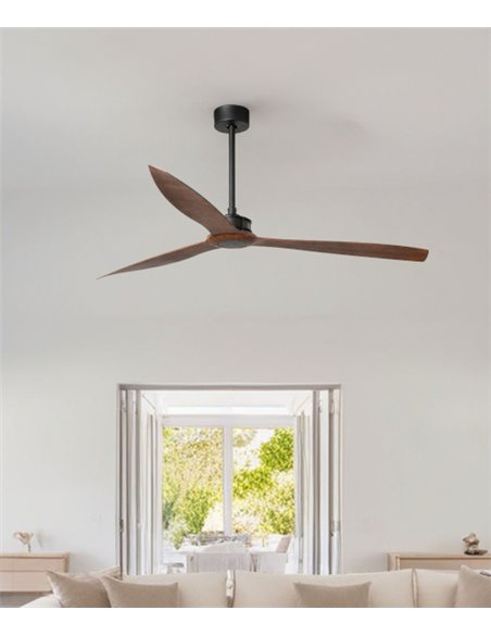 Morea ceiling fan without light - Faro - DC fan, brown wooden blades
