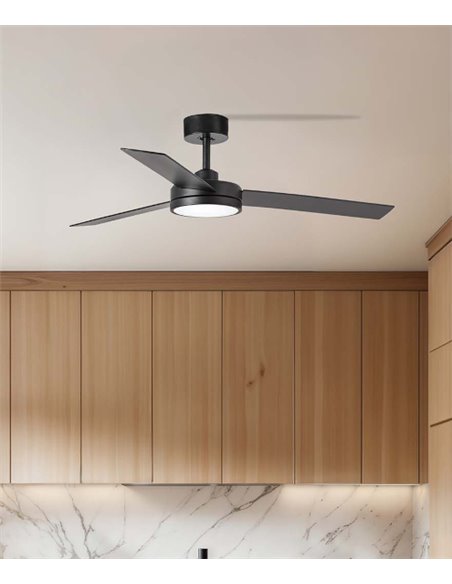 Barth black ceiling fan with LED light – Faro - Remote control with timer, 5 speeds, 132 cm
